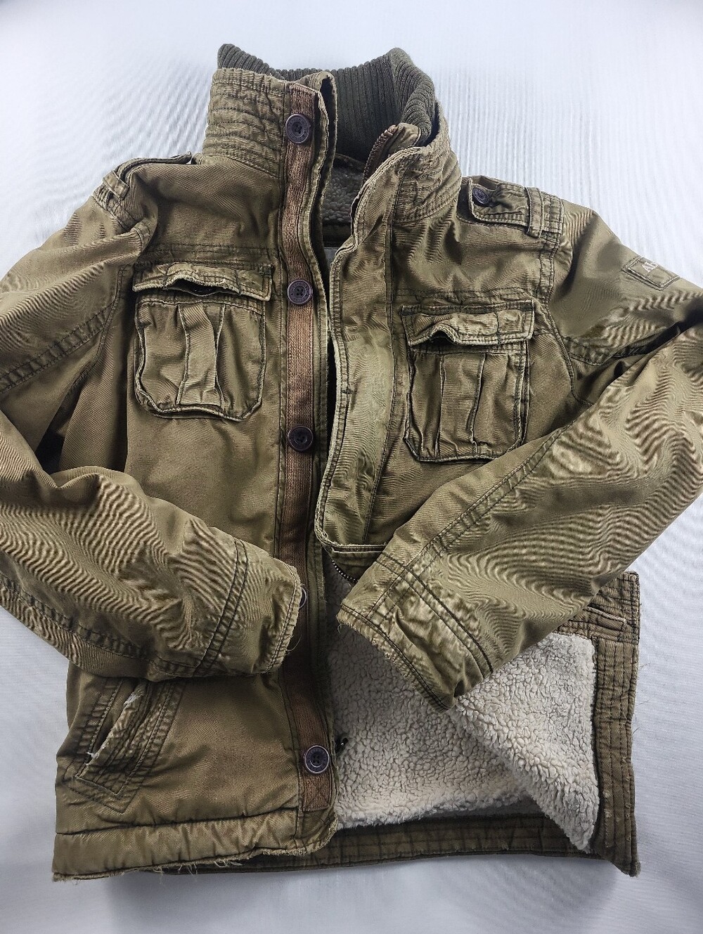Vintage Abercrombie & Fitch Sherpa Lined Military Utility Distressed Jacket Y2K